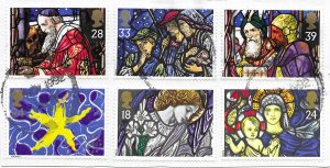 Great Britain #1467-1472 Used colorful Christmas Stamps on piece. 1992