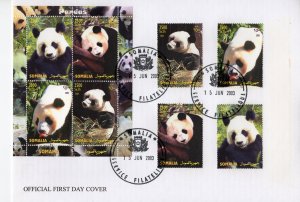 Somalia 2003 PANDAS  Set (4) + Sheetlet perforated Official FDC