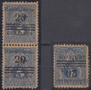 PARAGUAY 1892 Sc 170A & 170b PAIR WITH UNRECORDED OVPT & SINGLE INVERTED OVPT 