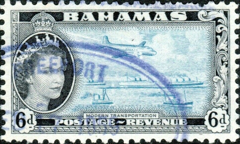 BAHAMAS - 1959 -  SG208 QEII 6d cancelled FREEPORT blue oval date stamp