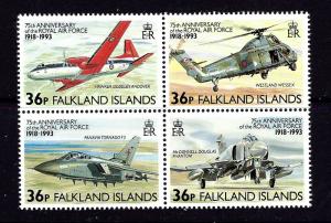 Falkland Is 577 NH 1993 Airplanes block of 4