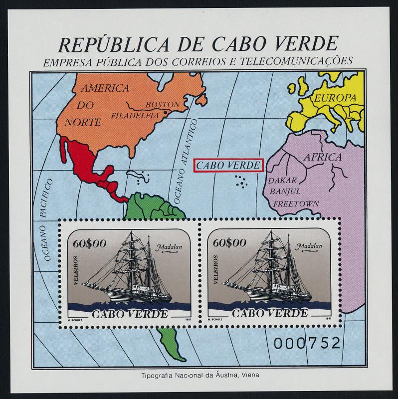 Cape Verde 516 MNH Saiing Ships, Map