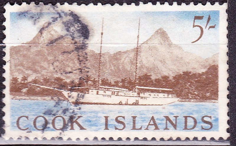 COOK ISLANDS 1963 5/- Bistre-Brown & Blue SG172 Used