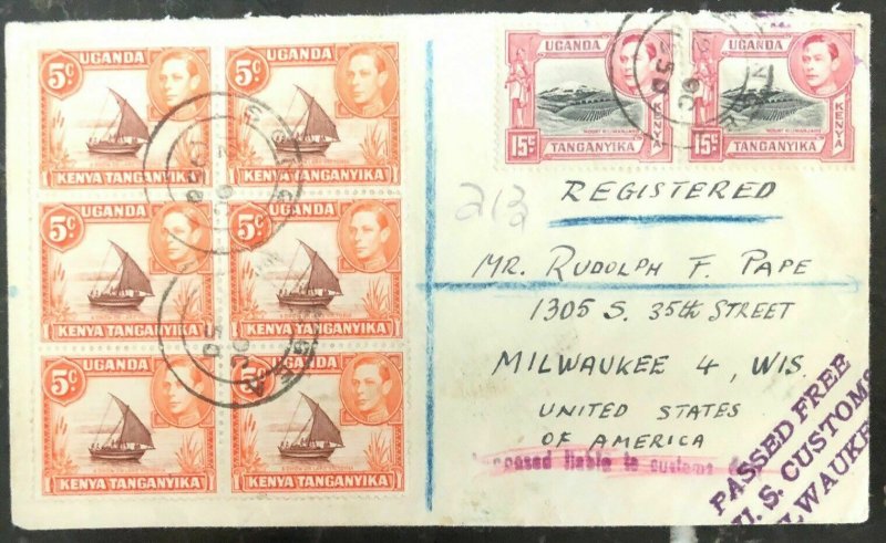 1950 Songea British KUT Registered Cover To Milwaukee WI USA