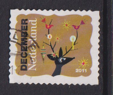 Netherlands  #1400f  used 2011 December stamps  reindeer with candles and birds