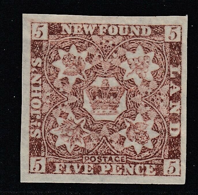 Sg 19a Newfoundland 1860. 5d Red-Brown. non Montés Neuf 4 Fin Marges Chat 