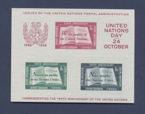 UN - UNITED NATIONS - Scott 38  - VF MNH S/S - United Nations Day - First Print