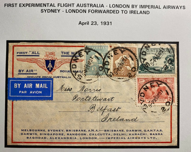 1931 Sydney Australia Experimental Return Flight Cover To Belfast Ireland 