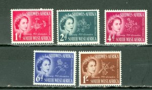SOUTH WEST AFRICA 1953 QE   #244-248 SET MNH...$3.00
