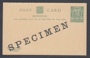 Zanzibar, 1/2a Green Sultan Monogram postal reply cards with SPECIMEN overprint