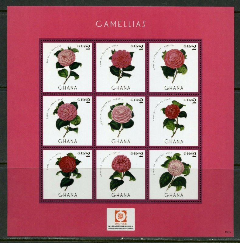 GHANA CAMELLIAS  SHEET OF NINE   MINT NH 