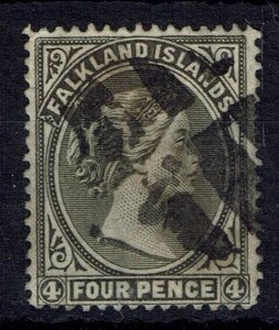 FALKLAND ISLANDS SG12x 1889 4d OLIVE GREY-BLACK WMK REVERSED USED (d)