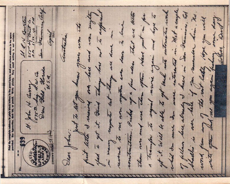 United States A.P.O.'s V-Mail c1943 [A.P.O. 3530] Assigned to A.P.O. 500 Bris...