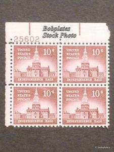 #1044 Independence Hall Matched Set 4 Plates 25601 F-VF NH