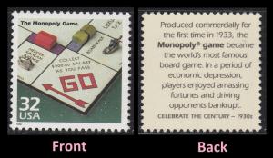 US 3185o Celebrate the Century 1930s The Monopoly Game 32c single MNH 1998