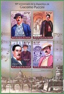 A2333 - NIGER - ERROR - MISPERF stamp sheet 2014 Giacomo Puccini MUSIC 