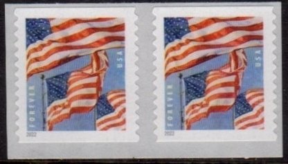 US Scott 5655 2022 Flag Coil Pair - From BCA Coil of 3K - MNH