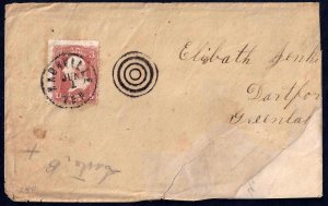 US 1860's NASHVILLE TENN NEAT FANCY DUPLEX CANCEL ON COVER REPAIRED CORNER SEE