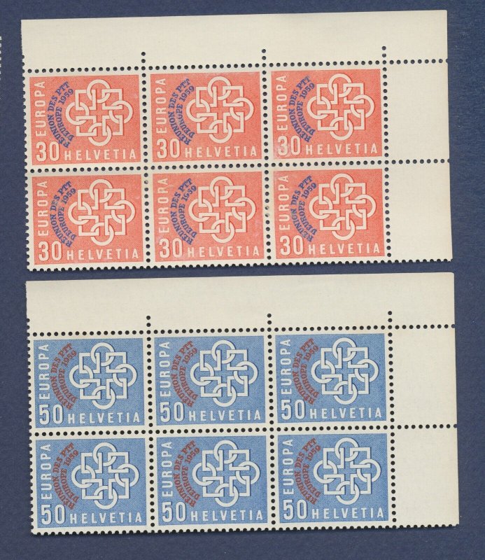 SWITZERLAND - Scott 376-7 - MNH corner block of 6 - EUROPA overprints  -1959 --a