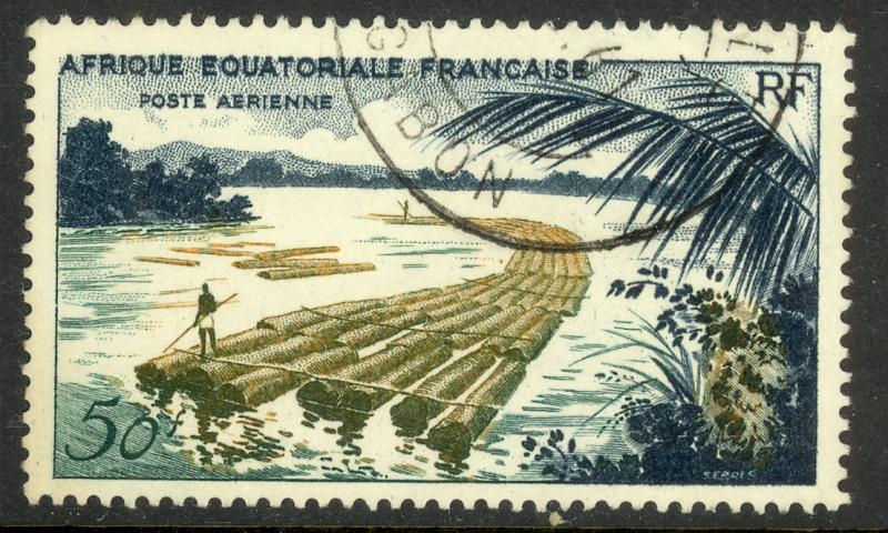 FRENCH EQUATORIAL AFRICA 1955 50fr Logging Airmail Scott Nos. C39 VFU