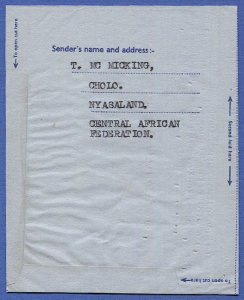 NYASALAND 1957 Uprated 6d QE Aerogramme CHOLO to USA + Message, Trees