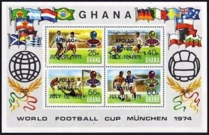 Ghana 553 ad sheet,MNH.Michel Bl.60A. Soccer,overprinted APOLLO/SOYUZ,1975.
