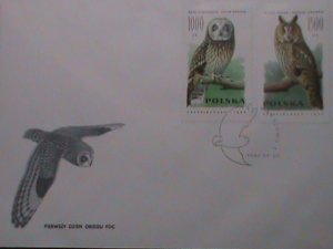 ​POLAND-1990 SC#2998-9 FDC LOVELY BEAUTIFUL OWLS-MINT FDC VERY FINE.