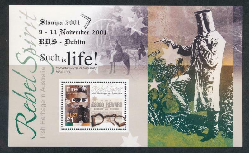 IRELAND 1309a MNH S/S NED KELLY STAMPA 2001 OVERPRINT