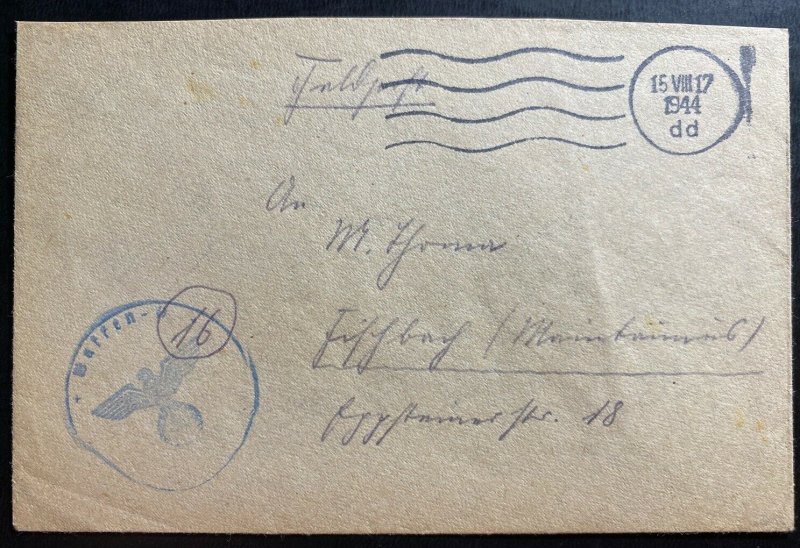 1944 Waffen SS Fieldpost Germany Stampless Cover