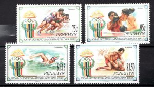 1992 Penrhyn, Cook Islands Sc#401-04 Barcelona Summer Olympics stamp set Cv$11
