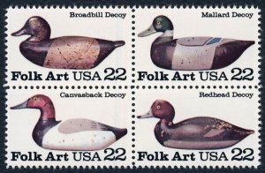 #2141a 22c Duck Decoys, Se-Tenant Block, Mint **ANY 5=FREE SHIPPING**