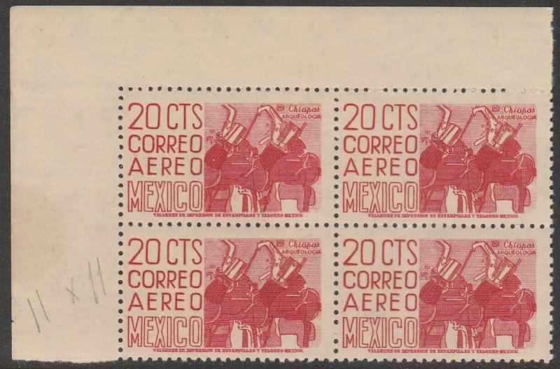 MEXICO C220 20¢ 1950 Def 6th Issue Fosforescent unglazed MNH BLK 4. VF. (114)