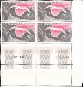 Togo #C26-C30, Cplt Set(5), Plate Blk of 4, 1959, Birds, Aviation-Airplanes, NH
