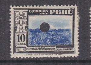 PERU, 1938 Mt. Huascaran, 10s. Waterlow, London,Punched Proof, paper on reverse