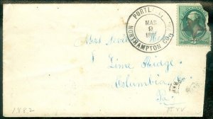 EDW1949SELL : USA 1881 Portland PA county name handstamp 3ct banknote cover.