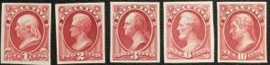 US #O10P3-O14P3 5 Stamps O13P3 has thin Previously hinged Proofs on India