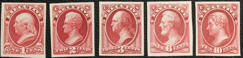 US #O10P3-O14P3 5 Stamps O13P3 has thin Previously hinged Proofs on India
