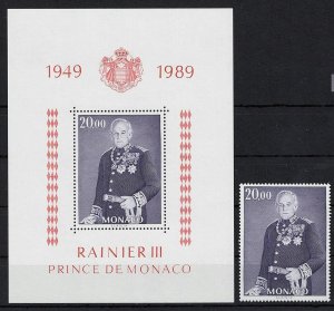 Monaco #1681 Prince Rainier III MNH sheet & stamp engr. by Czeslaw Slania