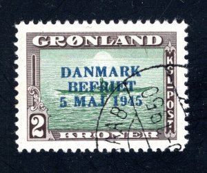 Greenland #26a,  Used, XF, Overprint in Blue,CV $240.00 .... 2510015