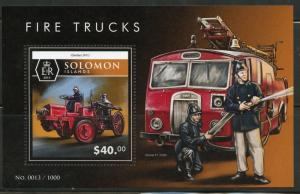 SOLOMON ISLANDS 2015 FIRE TRUCKS  SOUVENIR SHEET MINT NH