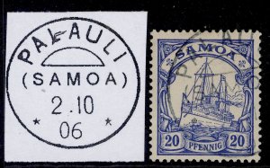 GERMAN SAMOA SG G10, 20pf ultramarine, FINE USED PALAULI pmk.