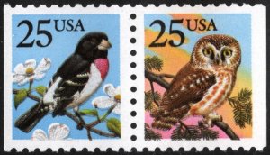 SC#2284-85 25¢ Owl & Grosbeak Booklet Pair (1988) MNH