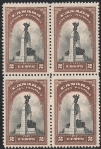 Canada SC#247 2¢ National War Memorial, Ottawa Block of Four (1939) MNH