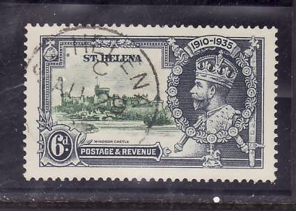 St Helena-Sc#113-used 6p KGV Silver Jubilee-Castles-1935-