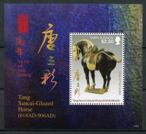 Turks & Caicos 2014 MNH Year of Horse 1v S/S Tang Sancai Glazed Horses Stamps