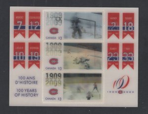 Canada #2340  (2009 Montreal Canadians Hologram sheet of 3)  VFMNH CV $20.00