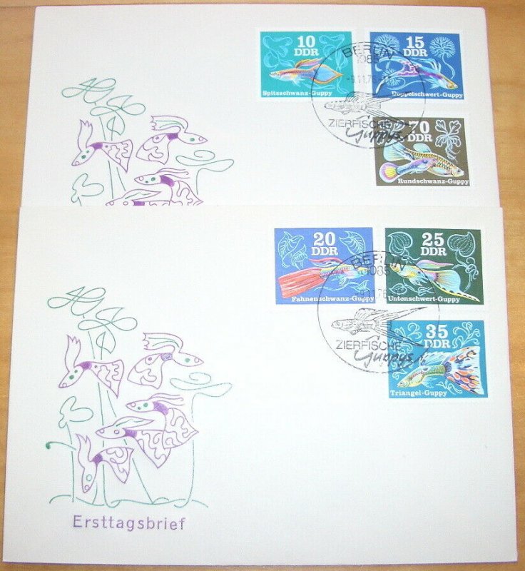 1976 Germany, GDR, DDR Fish, Ornamental Fish, Guppy, compl. set on 2 FDC! 