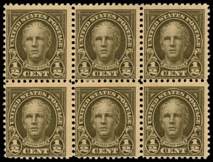 US Sc 551 MLH/MNH BLOCK of 6 -1925 ½¢ -Nathan Hale -Pf 11, Flat Press - See Desc