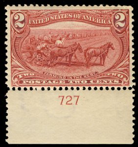 US #286 F/VF mint never hinged, LARGE BOTTOM PLATE NUMBER SINGLE,   Super Nic...