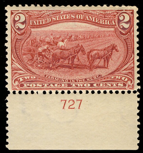 US #286 F/VF mint never hinged, LARGE BOTTOM PLATE NUMBER SINGLE,   Super Nic...